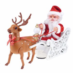 Santa Claus Doll Elk Sled Toy Universal Elektryczny samochód z muzyką Wesołych Świąt Dzieci Prezent Home Home Decor Y201020