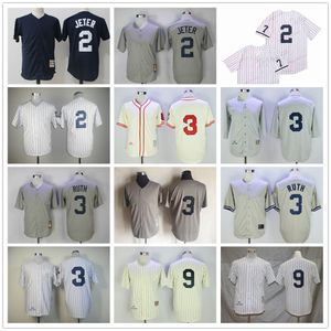 Film Vintage Baseball-Trikots trägt genäht 2 DerekJeter 3 BabeRuth 9 RogerMaris Alle genäht Name Nummer Away Atmungsaktive Sport Sale Hochwertiges Jersey