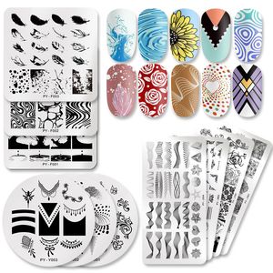 Nagelkonst stämplingsmallar plattor Set Flower Fjäril Geometric Scheme Design Naglar Bild Stamp Stamp rostfritt stålplattor Manikyrverktyg