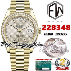 EWF V3 EW228348 EW3255 Otomatik Erkekler İzle 40mm Sarı Altın Elmas Çerçeve Gümüş Dokulu Çubuk Dial 904L Başkanlık Bilezik Aynı Seri Kart Sonsuzluk Saatleri