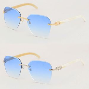 330 Neue Designer Metal Randless Original White Echtes Naturhorn Sonnenbrille Diamond Cut Lens Fashion mit C -Dekoration verdient Notwendigkeit im sonnigen August