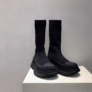 المرأة مصممة أحذية الجدران المتماسكة فقي Slick Boot Fashion أسود مضلع المربع جورب العلوي الأعلى أعلى الجورب أحذية NO386