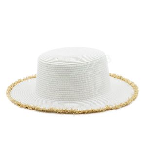 Simple Summer Women Wide Brim Beach Caps Tassel brim Raffia Straw Cap Casual Ladies Sun hat Flat Top Panama Hats