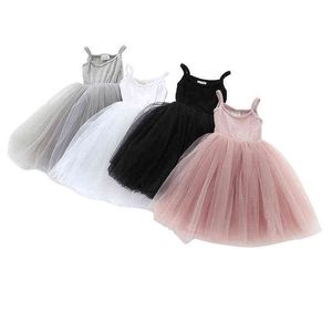 Ny Summer Kid Girl Solid Sling Tutu Dress Basic Style Toddler Girl White Pink Grey Black Layer Tutu Dresses Wedding Party Wear G220518