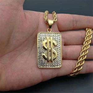 Collane con ciondolo Hiphop Dollaro statunitense Denaro Maschio Acciaio inossidabile Iced Out Bling Cubic Zirconia Gioielli Hip Hop da uomo DropPendant