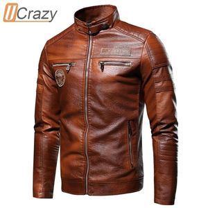 Ucrazy Men Autumn Brand Casual Motor Distressed Leather Jacket Coat Men vinter vintage outwear faux läderjackor män 201127