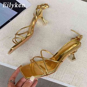 Sandals Fashion Gold Silver Women Thin Low Heel Lace Up Rome Summer Gladiator Casual Narrow Band Shoes 220232