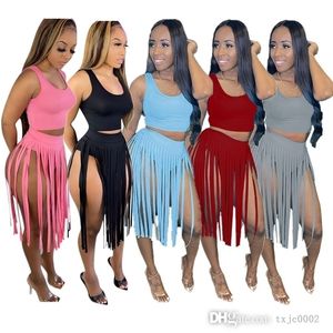 2022 Womens Two Pieces Dress Sets Sexy Vest Tassel Skirt Suit Summer Fashion Tracksuits Designer Clothes Nightclub