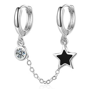 Hoop Huggie 1pc Enkelt dubbelhål Zirkonlim Black Star Drop Earrings Jewelry for Women Girl Personality Gifthoop