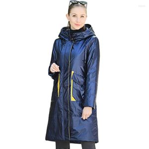 Women's Trench Coats Spring Autumn Women's Parka Thin Women Coat Long Quilted High Quality Metallic Fabric Contrast Color Cotton Jackets