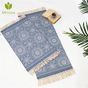 60x130cm Nordic Cotton Woven Carpet Tassels Bedroom Rug Bedspread Mat Simple Modern Table Ruuners kitchen Mat Home Decoration T200111