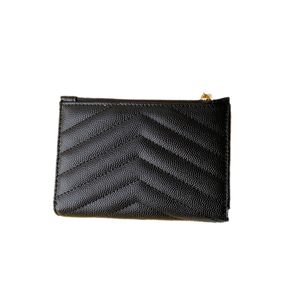 Najwyższej jakości damskie czarne portfele z zamkiem błyskawicznym Chevron 13 cm luksusowe torebki z klapką ze skóry cielęcej kawior etui na karty pikowana portmonetka kopertówka z pudełkiem