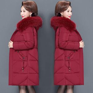여자 트렌치 코트 여성 화려한 모피 칼라 긴 겨울 재킷 후드 아래 면화 코트 두꺼운 따뜻한 패딩 wadded parkas xl-6xl w2233women ''
