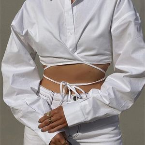 Jusahy Y2K包帯シャツのための秋原宿スタイル長袖トップスのオフィスの女性の服