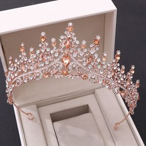 Baroque Retro Rose Gold Peach Crystal Bridal Tiaras Crown rhinestones Pageant Prom Diadem Bride Headband Wedding Hair Accessories