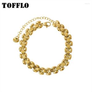 Link Chain TOFFLO Stainless Steel Jewelry 18 K Gold Plated Bracelet Widened Watch Women's Fashion BSE156 Fawn22