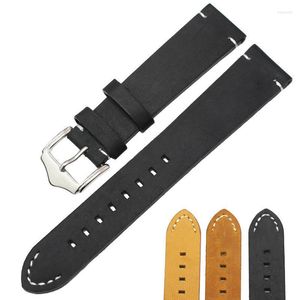 Assista Bandas 20 22mm Italian Genian Leather Watch Bands Belt Black Brown Marrom Vintage Vintage Handmade Strap Aço inoxidável Bucklewatch Hele22