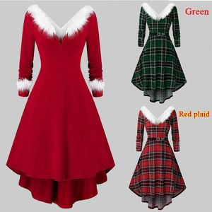 Women's Casual Dress Christmas Long Sleeve Plush High Low Deep V Swing Dress