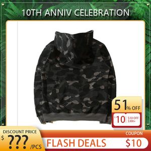Mens Hoodie Designer Sweatshirt Full Zip Up Hoodie for Man Woman Black Shark Camouflage Fashion Hip Hop Long Sleeve M-XXL