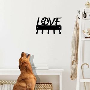 Arte de pared de Metal amor con pata de perro #1 colgador de llaves organizador de correa de perro decoración artística de pared de hierro