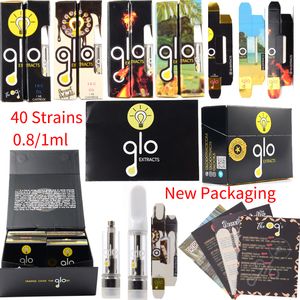 New Packaging Strains Holographic GLO Extracts Vape Cartridges Atomizers Oil Carts Dab Wax Pen Ceramic Coil Glass Thick Tank Thread Battery Vaporizer Empty