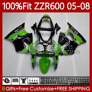 Body Bodys para Kawasaki Ninja 600cc ZZR600 05 06 07 08 Bodywork 38HC.0 100% Fit ZZR-600 600 CC 05-08 ZZR 600 2006 2005 2007 2008 Fairings OEM Fábrica Blue Black