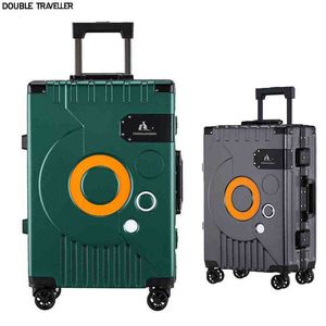 New Aluminum Frame Luggage Inch Fashion Trolley Case Universal Wheeltechnology Luxury ''Carry On Cabin Suitcase J220708 J220708