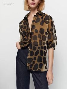2022 Spring Summer New Women Leopard Blouse Soft Outfits Shirts Single Breasted Casual Tops Female Loose Shirts L220725