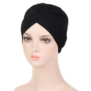 2022 donne musulmane nodo attorcigliato chemio caps perdita di capelli cappelli indiani fronte croce piegata hijab signora cuffia pieghettata copricapo copricapo