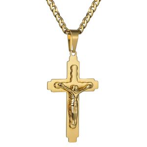 Pendant Necklaces Drop Stainless Steel Men Women Gold Jesus Christ Crucifix Cross Necklace Jewelry GiftsPendant