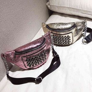 Fashion Korean Belt bagsTrend Messenger Wide Shoulder Waist Bag Fashion Chest Sequin Bouncing Bag 220712