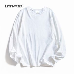 Moinwater Kobiety O-Neck Z Długim Rękawem T Koszulki Lady White Bawełna Topy Kobiet Soft Casual Tee's Black T-shirt MLT1901 220325