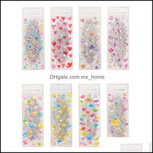 Cartoon Kids Stickers Arm Phone Crystal Sticker Diy Diary Decoration Heart Flower Cat Cake Transparent Three-Nsional Gift Drop Delivery 2021