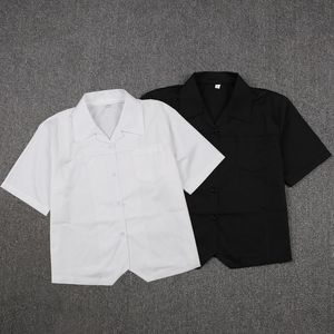 Kleidungssets Japanische Schulkleidoberteile Basic JK Uniform Spitzkragen vorne halb gefaltetes Hemd Weiß Schwarz Kurzarm Mädchen Student ShirtC