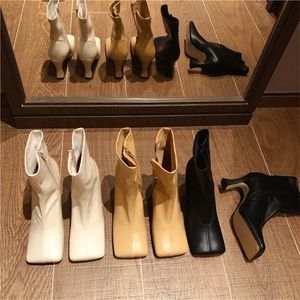 Ankle Square Toe Winter Ladies Side Zipper Design Solid Color Women Martin Thin High Heels Short Boots Pumps 201102