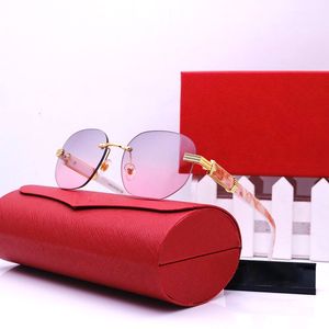 女性用の特大のデザイナーサングラスメンズゴールドフレームラウンドバッファローホーングラスリムレス偏光UV保護ピンクブラックブルーレンズラグジュアリー眼鏡付き箱