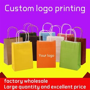 Anpassad tryckning Kraft Present Paper Craft Packaging Personlig Business Shopping Cloths Bag 50pcs 220704