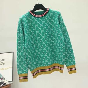 Nowa zimowa jesień i nowy luźny sweter z dzianiny w stylu koreański pullover okrągła szyja geometryczne starcie Jacquard Casual Sweater Jumperkj84