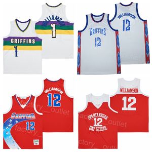 Basquete de filme Griffins 1 Zion Spartanburg Day High School Jersey Retro Team Orange White All Stitching Hiphop Vintage Pure Cotton Hip Hop Breathable