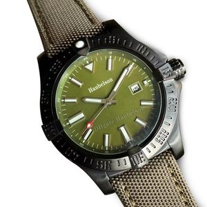 男性カジュアルウォッチ2813自動46mm回転可能ベゼルグリーンダイヤルメンズ腕時計ブラックケースネジクラウン編組ストラップ腕時計