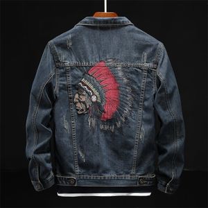 Prowow Fashion Streetwear Men Jacket Retro Blue Indian Chief Emelcodery Denim Jackets Men Size M6XL Hip Hop Punk Coats 220817