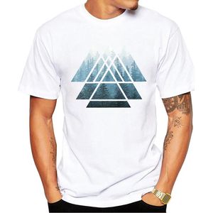 Męskie koszulki teehub mgliste leśne mężczyzn T shirt moda święta geometria trójkąty drukowane
