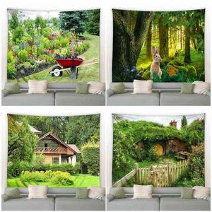 Skog landskap vägg mattan naturblommor växter buske vårträdgård hängande modernt hem vardagsrum sovrum dekor j220804