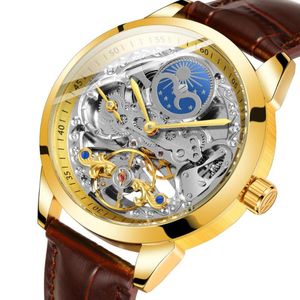 Wristwatches FORSINIG Watch Automatic Mechanical Male Clock Leather Strap Men's Fashion Moon Pattern Relogio MasculinoWristwatches