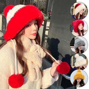Beanie/Skull Caps Winter Women's Cotton Cashmere Wool Ball Thickning Cold Proof Pullover Cap Cute Velvet Sticke Women HatsBeanie/