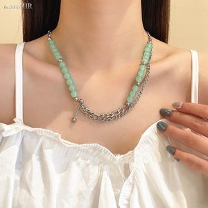 Подвесные ожерелья Мятая зеленая мозаичная цепь для мужчин и женщин с нефритовой личностью изящные аксессуары