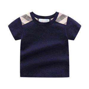 Yeni Varış 2021 Yaz Moda Marka Stil Çocuk Giyim Kısa Kollu Pamuk Ekose Çizgili Üst Erkek Ve Kız T-shirt 1-6 Yıl AA220323