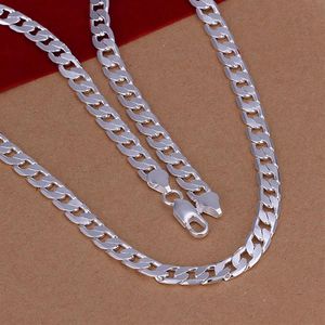 FINE Collar de plata esterlina Xmas New Plata mm pulgadas pulgadas Collar de cadena de acera para mujeres Joyas de moda para hombres273h