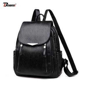 Pu Leather Black Women Zaino femminile Solid Bagpack Ladies Backbag Back Pack rosso Y201224