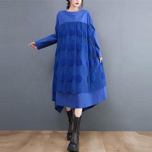 Vestidos informales Mujeres azules Vestidos de gran tamaño Llegada Vintage Patchwork Patchwork Midi Midi Long Irregular vestidoscascascascas